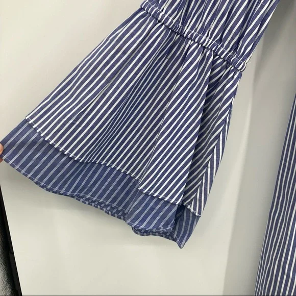 A New Day Pin Stripe Belted Waist Flare Sleeve Wrap Top Dress 1X NEW - Picture 3 of 10